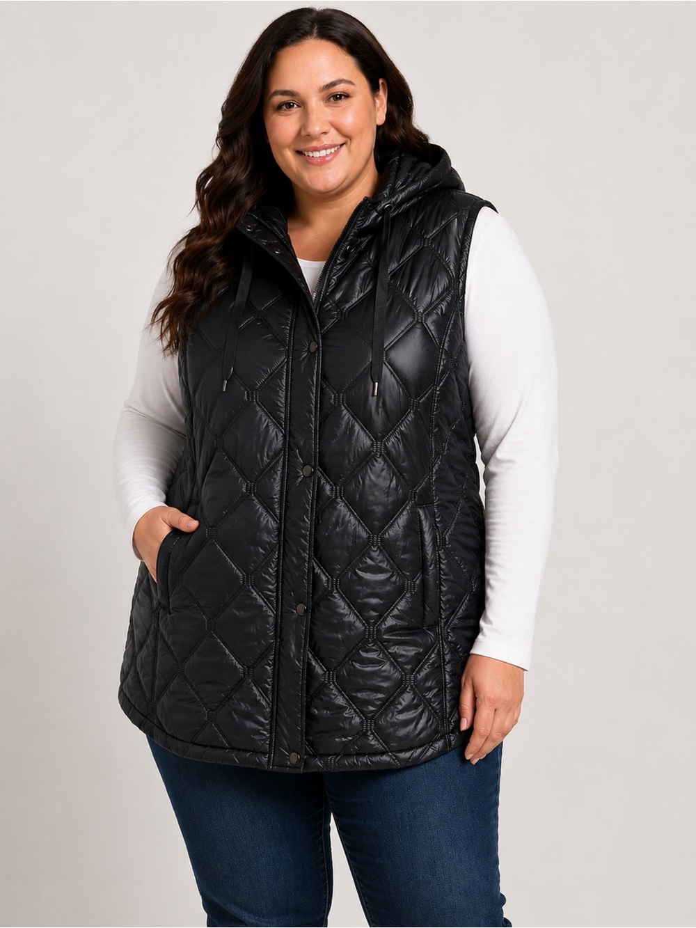 Maurices Plus Size 4X Black Diamond Quilted Hooded Puffer Vest NWT